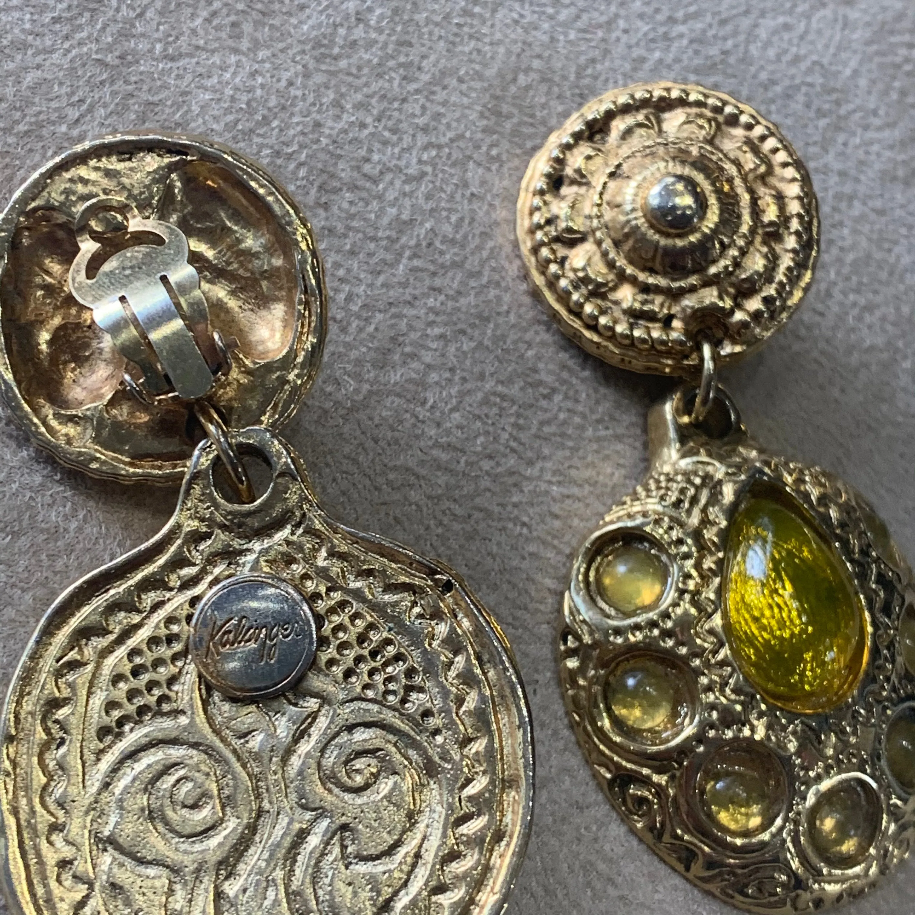 Kalinger Paris Statement yellow Etruscan earrings