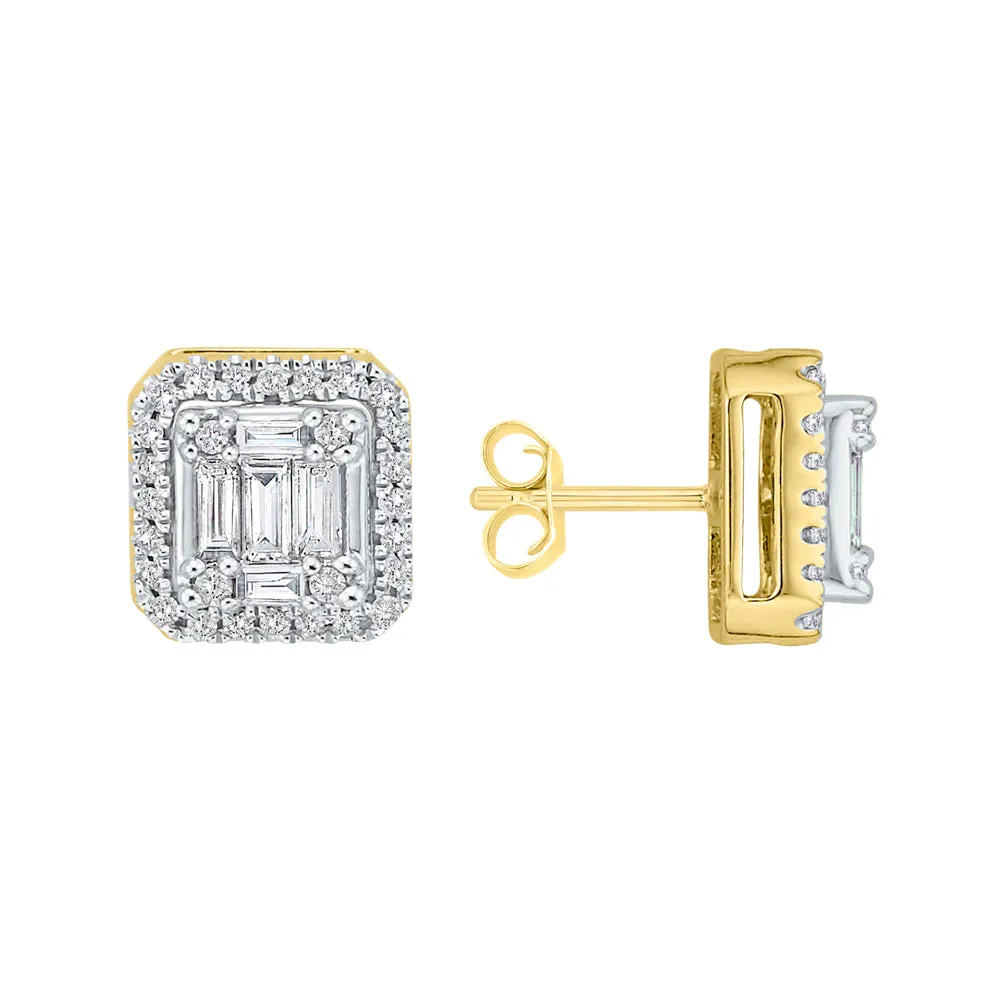 KATARINA Round and Baguette Cut Diamond Fashion Earrings (3/8 cttw)