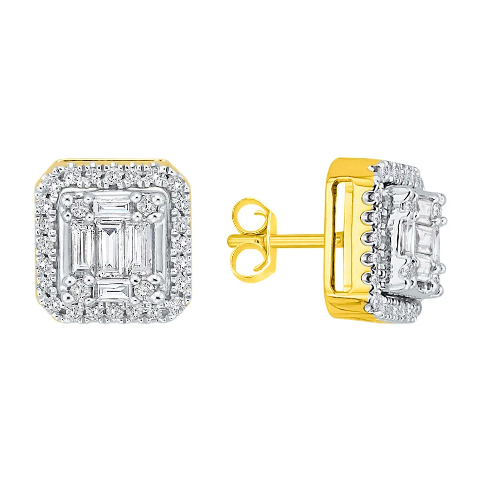 KATARINA Round and Baguette Cut Diamond Fashion Earrings (3/8 cttw)