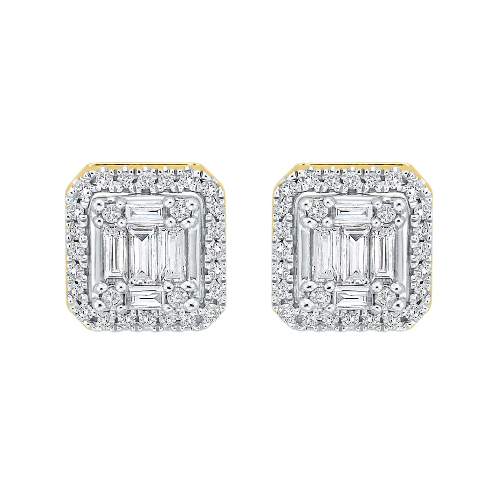 KATARINA Round and Baguette Cut Diamond Fashion Earrings (3/8 cttw)