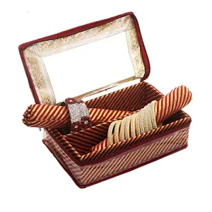 Kuber Industries Brocade Hardboard Two Rod Bangle Box (Maroon) - CTKTC030607