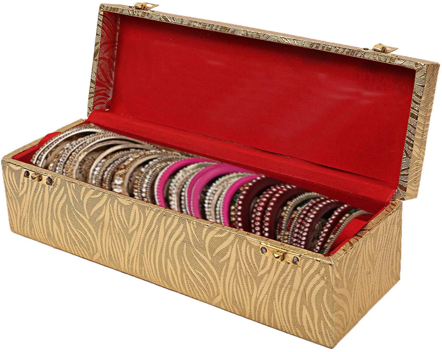 Kuber Industries Wooden One Rod Bangle Storage Box (Gold) -CTKTC8704