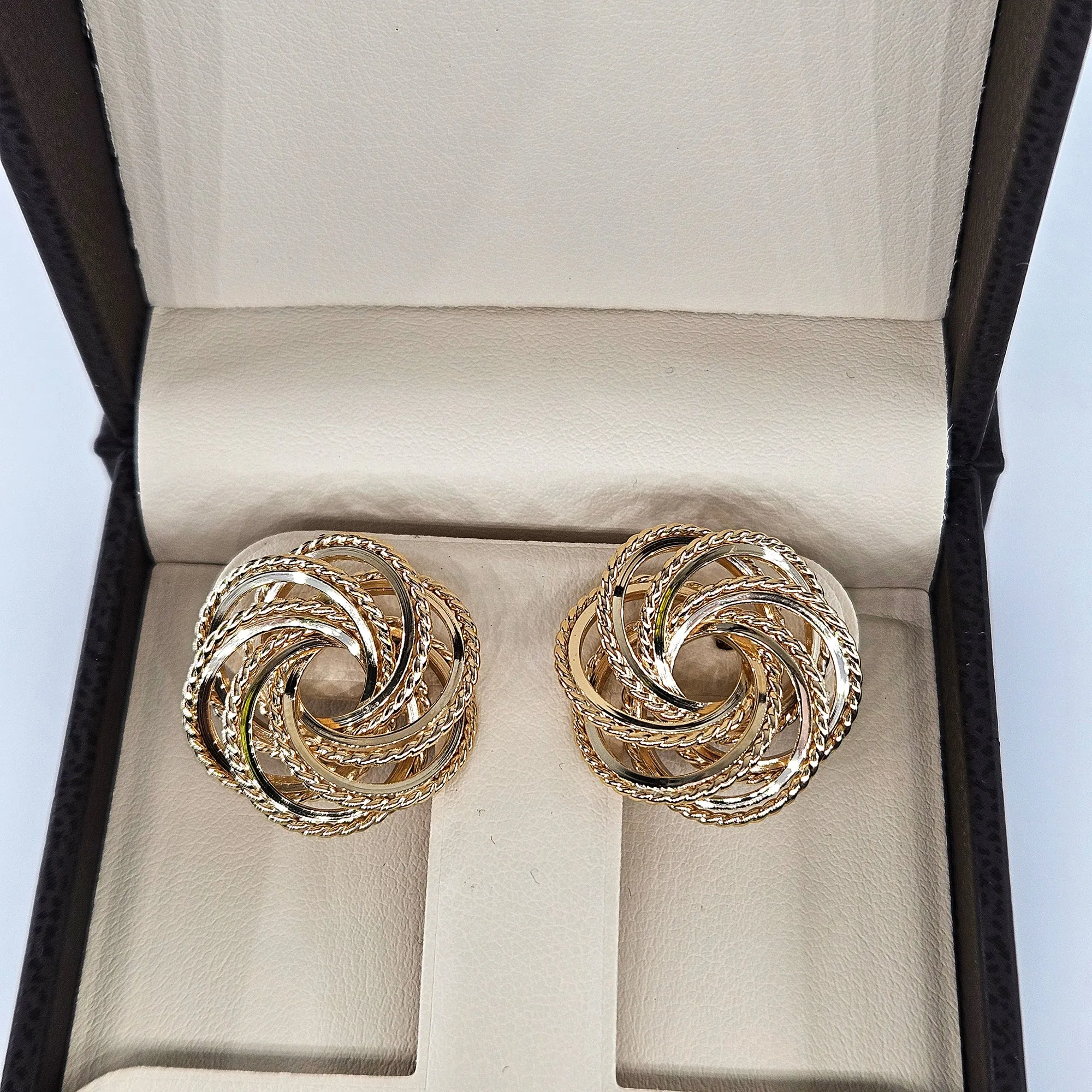 Large Estate Vintage Solid 14k Gold Love Knot Stud Post Earrings