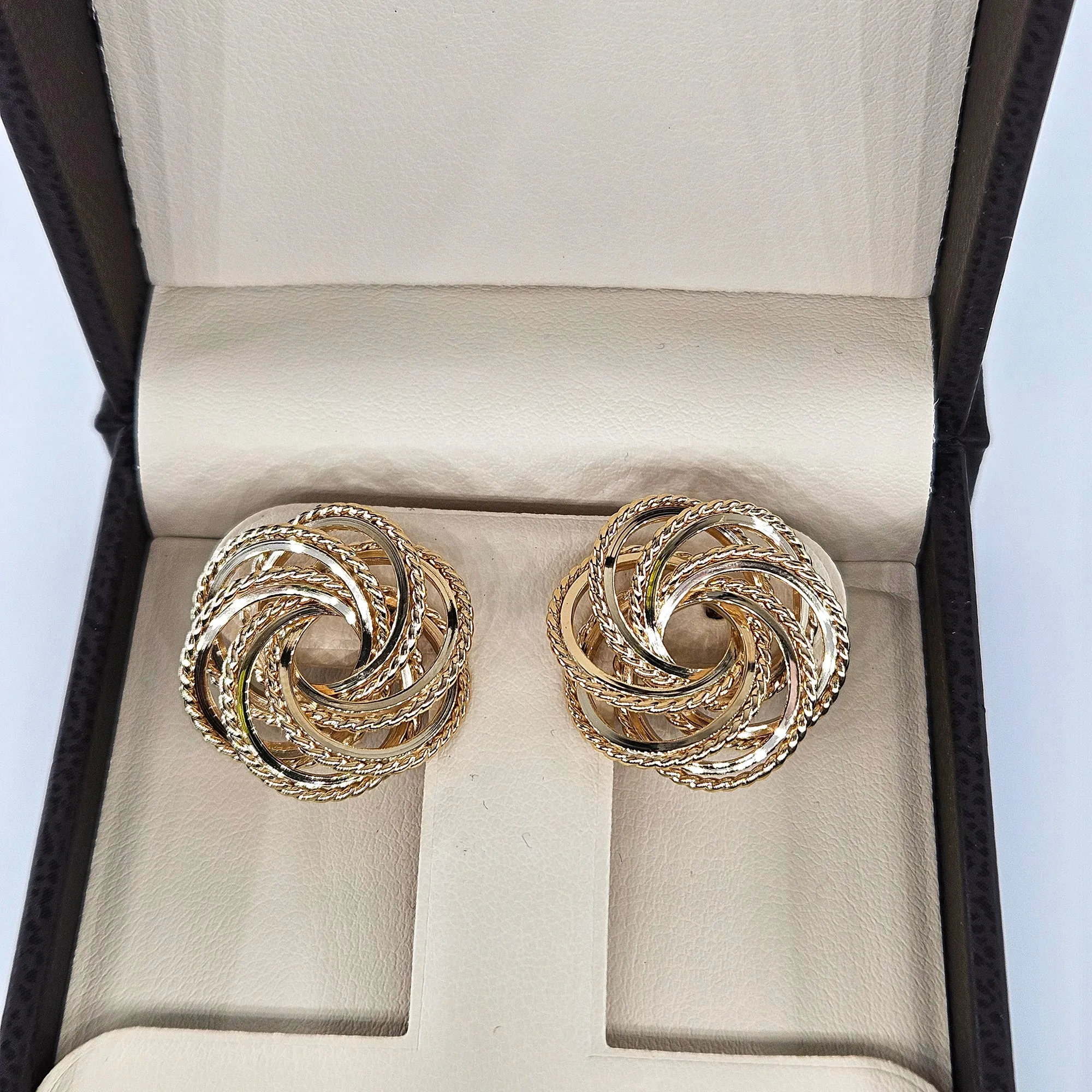 Large Estate Vintage Solid 14k Gold Love Knot Stud Post Earrings