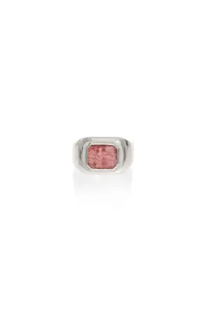 Large Ring in 18K White Gold & Pink Marble Stone