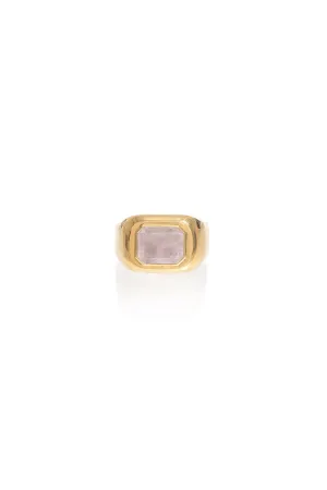 Large Ring in 18K Yellow Gold & Rose Quartz Stone