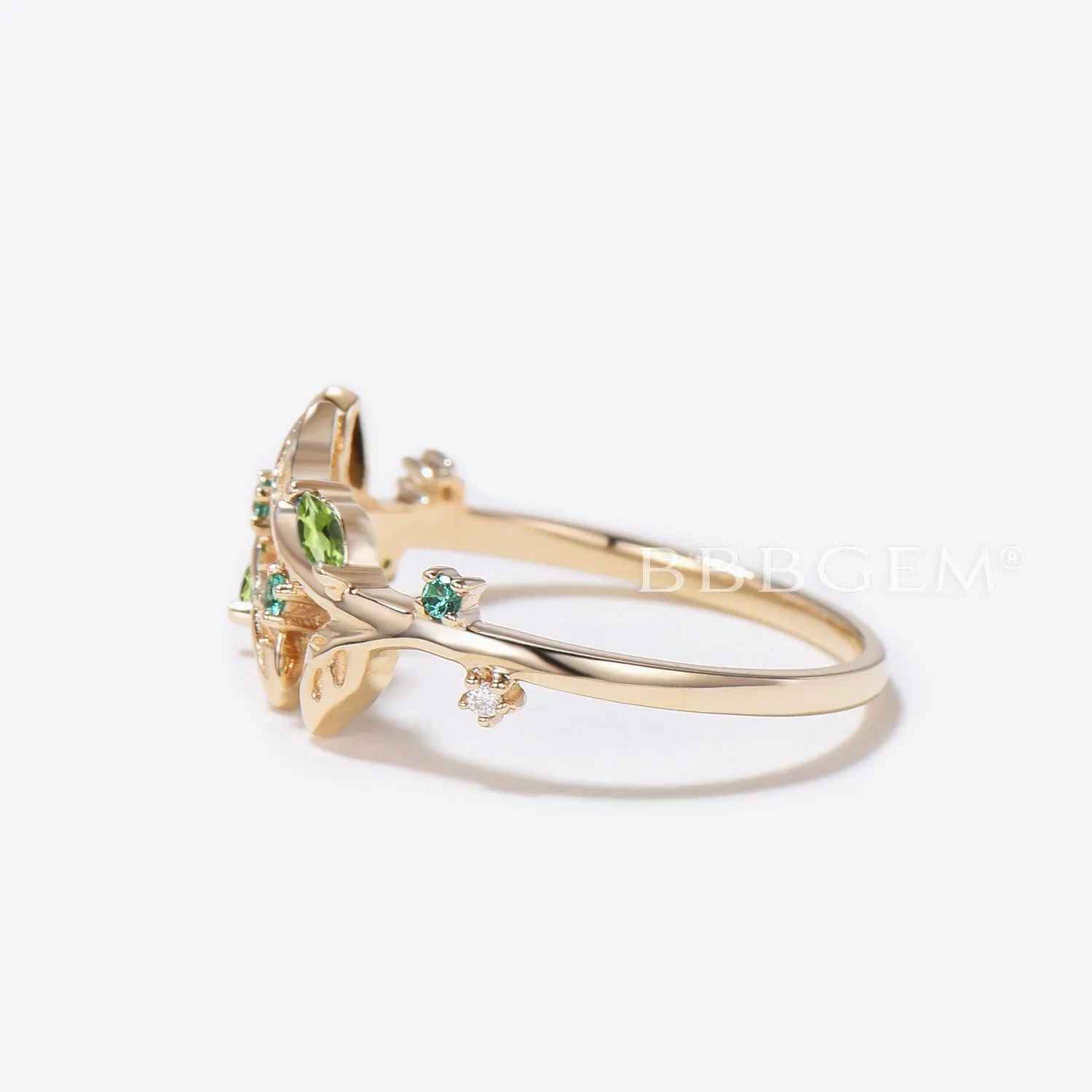 Leaf Green Peridot Emerald Engagement Ring Nature Inspired Ring