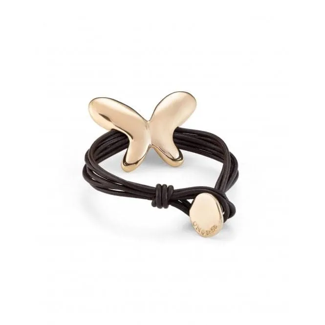 Leather Straps 18K Gold Plated Butterfly Effect Bracelet PUL2377MARORO