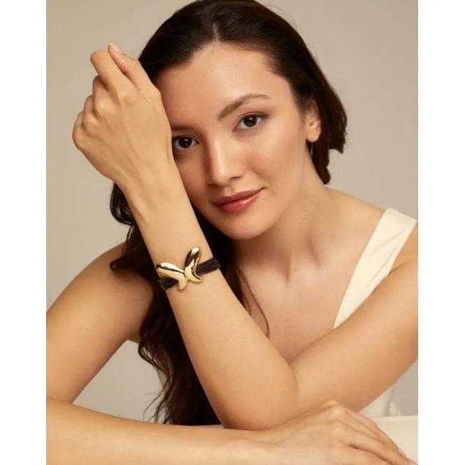 Leather Straps 18K Gold Plated Butterfly Effect Bracelet PUL2377MARORO