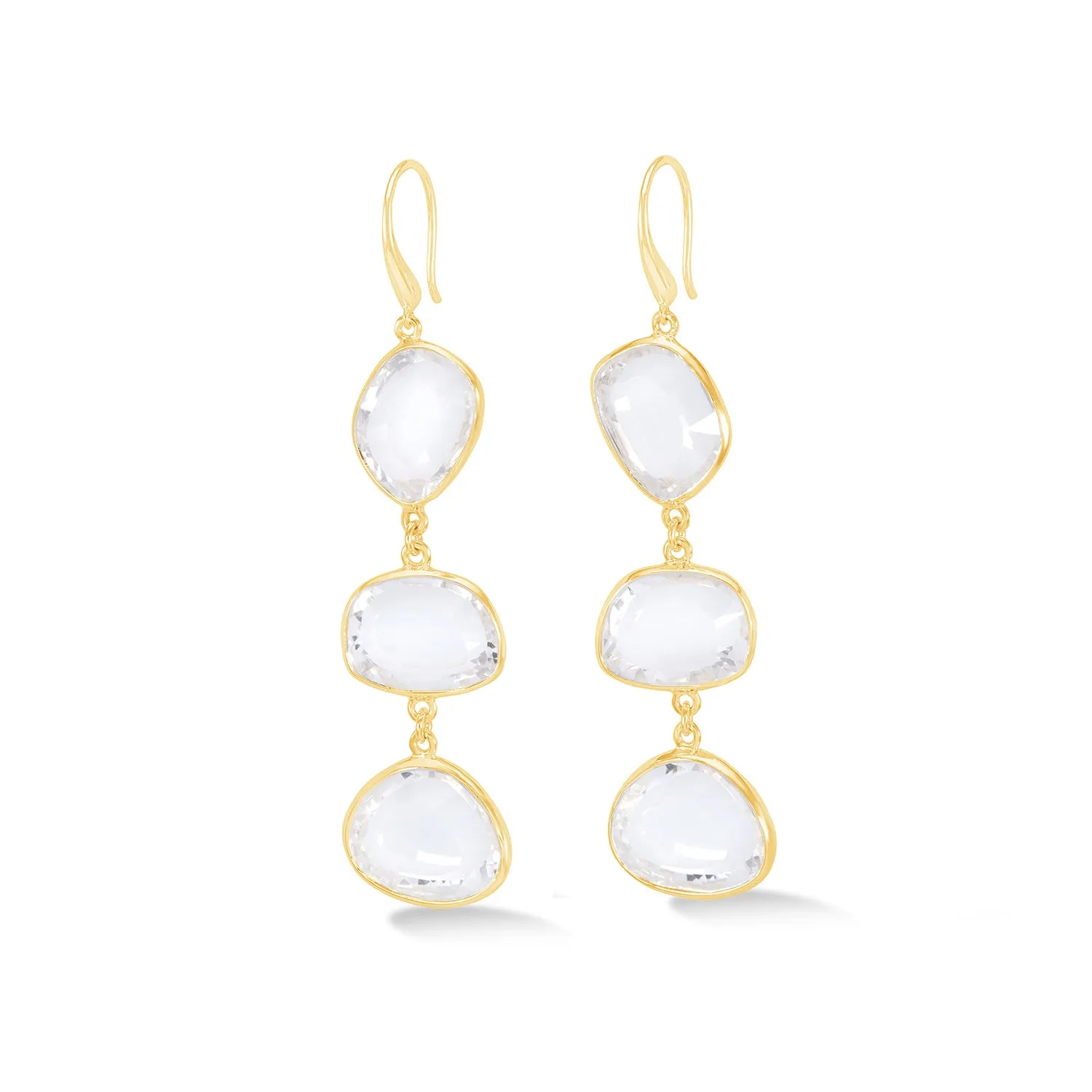 Long Rock Crystal Pebble Drop Earrings