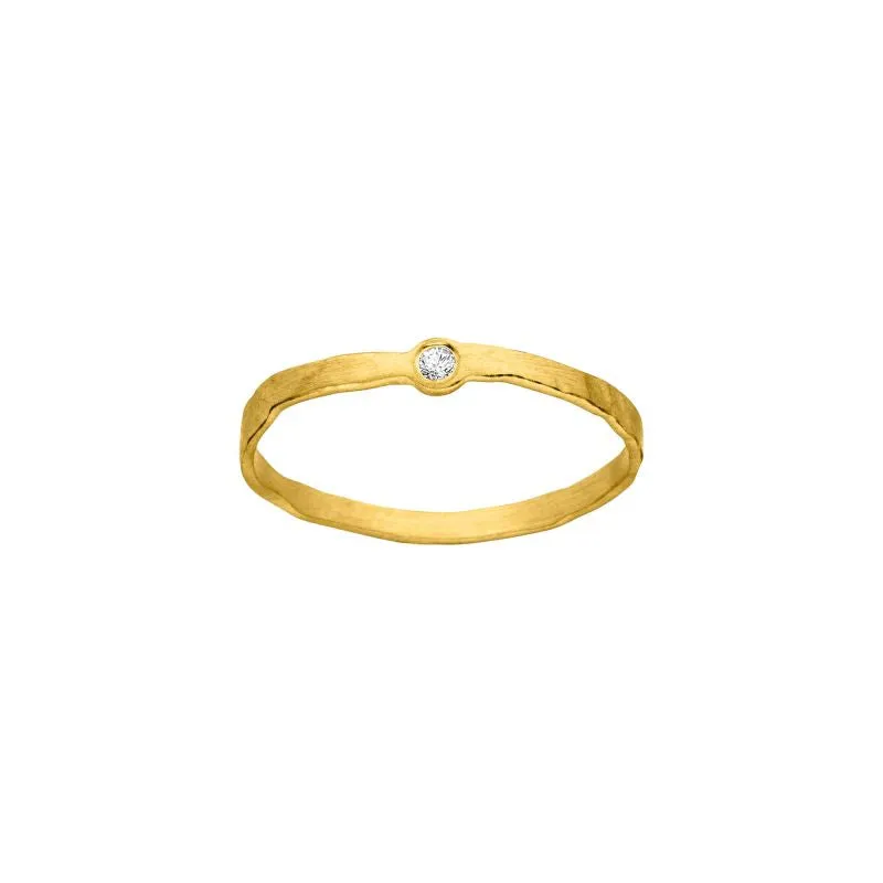 Matt Organic Shape Fine Gold Ring with Diamond