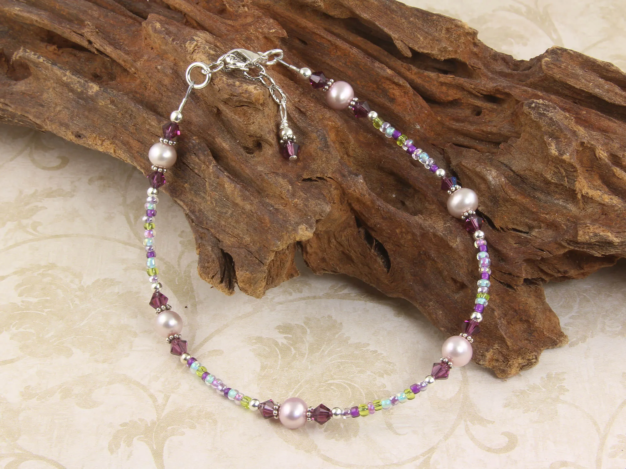 Mauve Freshwater Pearl Beaded Anklet