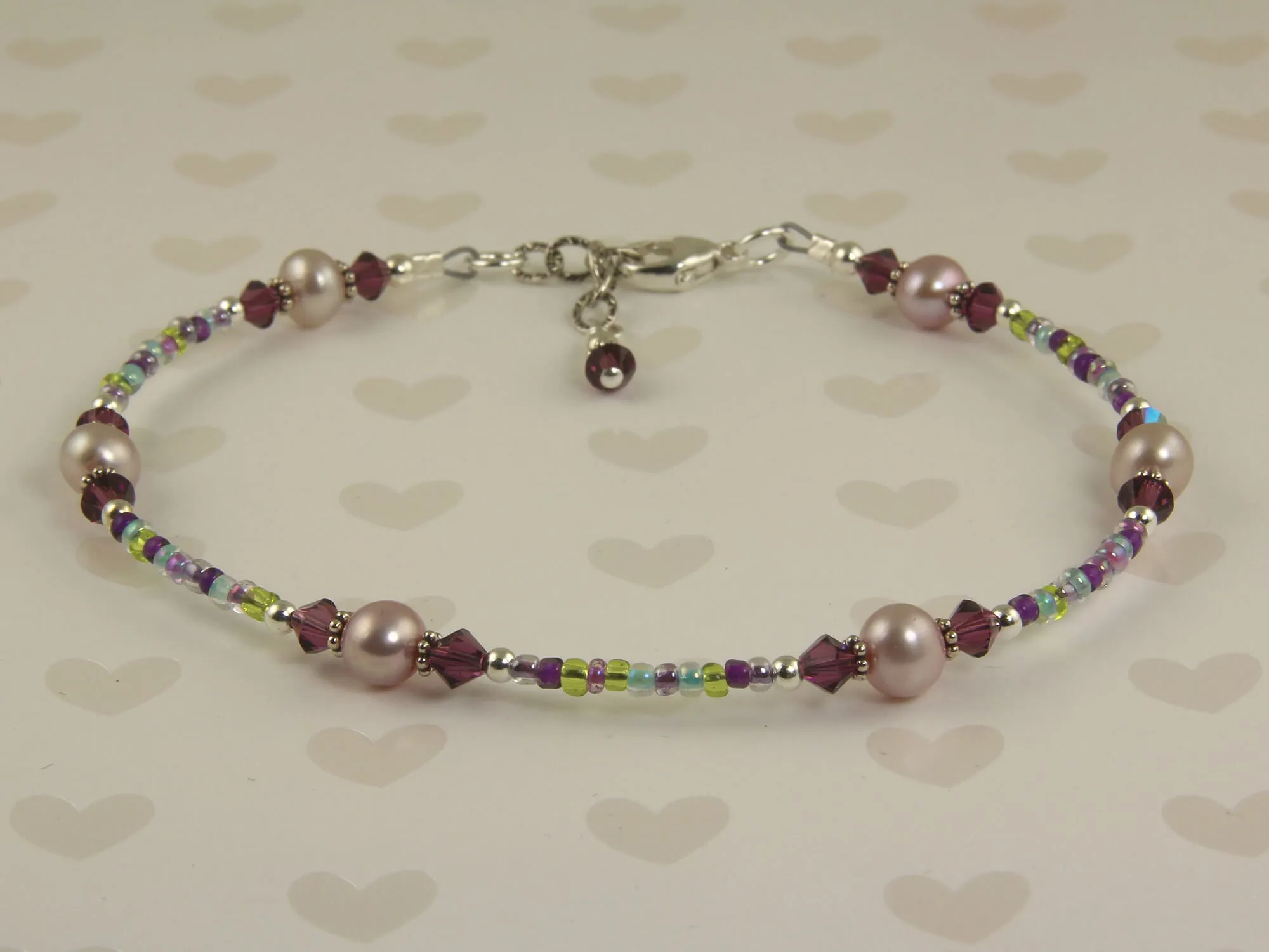 Mauve Freshwater Pearl Beaded Anklet