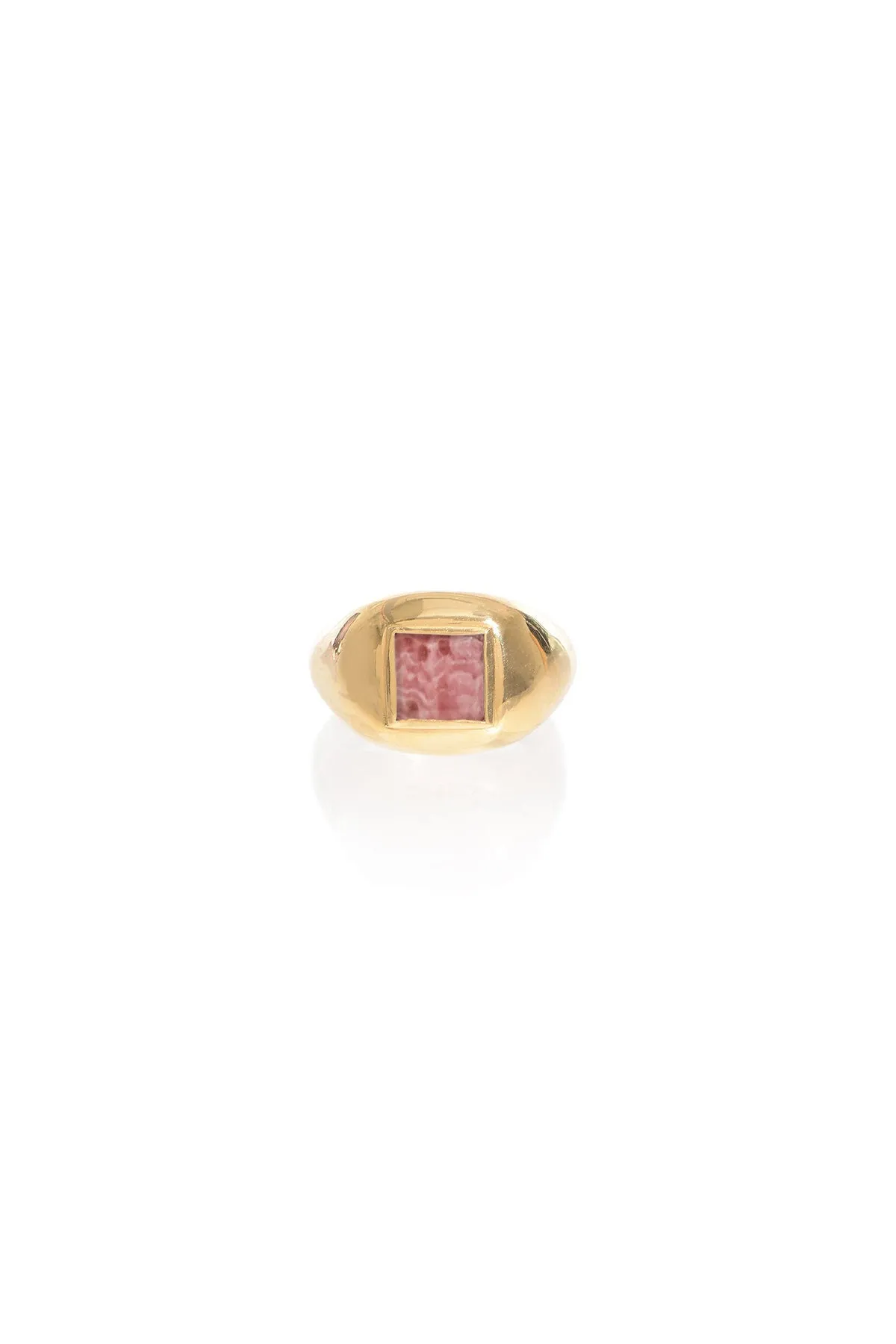 Medium Ring in 18K Yellow Gold & Pink Marble Stone