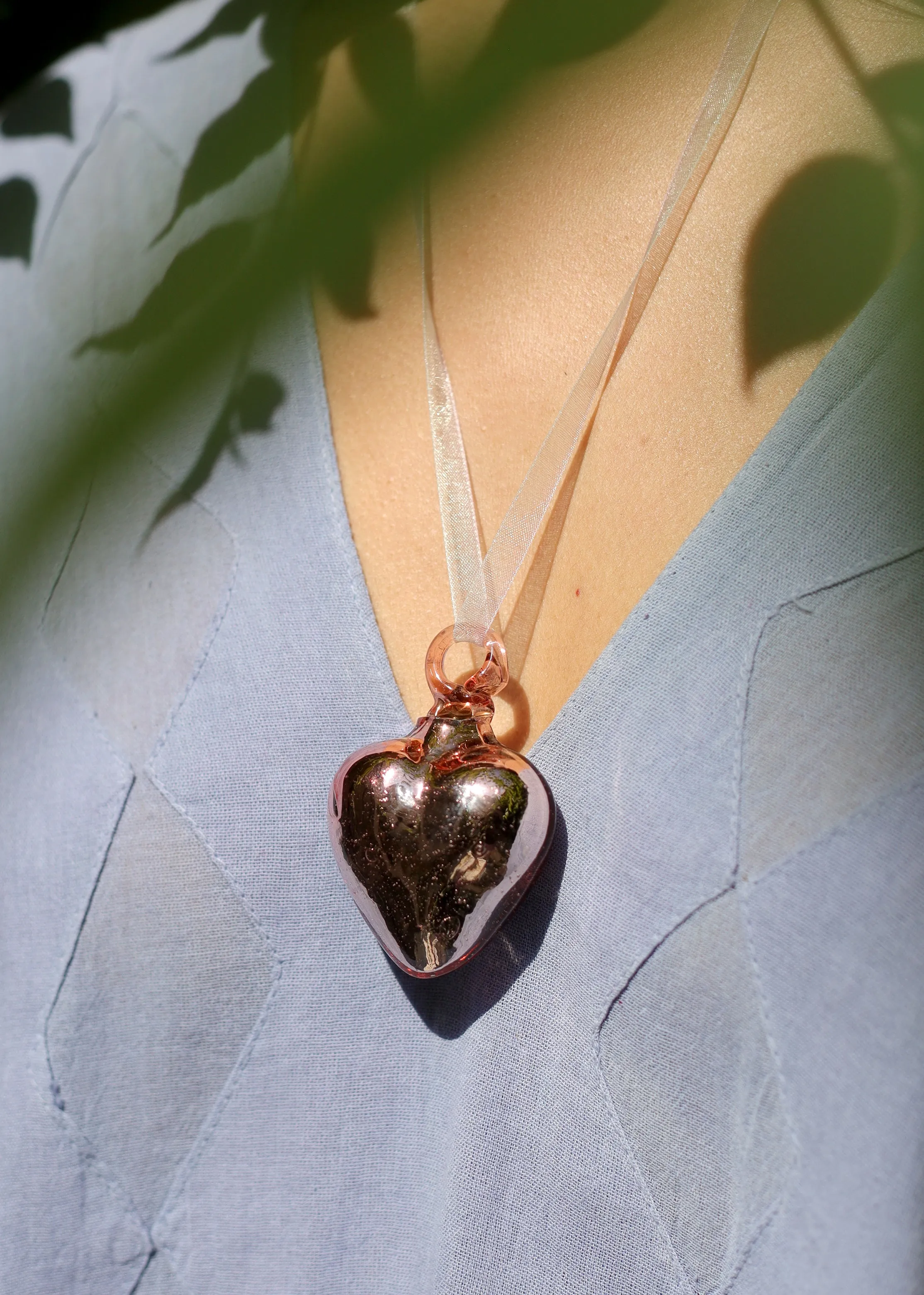 Metallic Hand Blown Glass Heart Pendant - 2 Sizes - 5 Colours