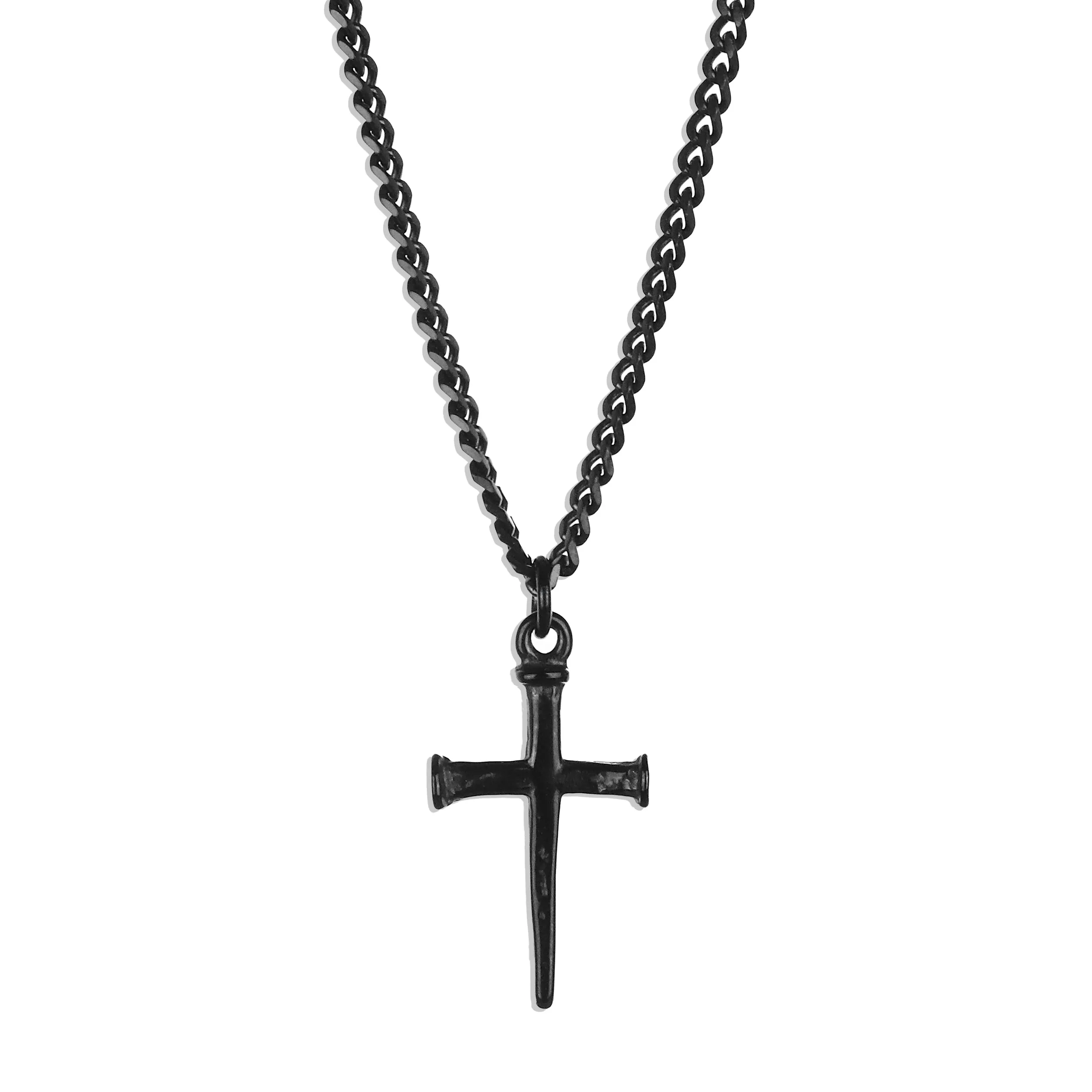 Minimal Nail Cross Necklace - Black