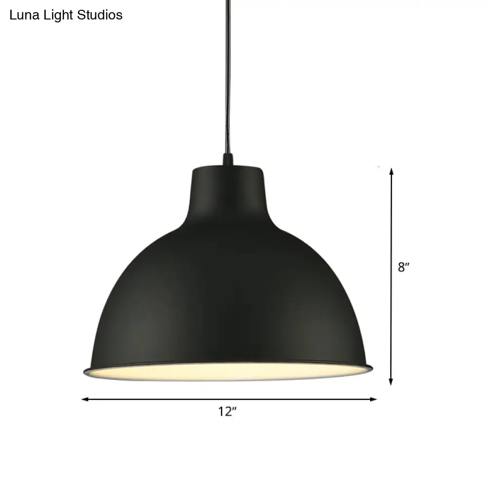 Modern Loft Style Dome Ceiling Light - 12"/14" Dia, Adjustable Cord - Black/White