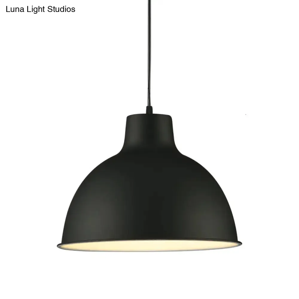 Modern Loft Style Dome Ceiling Light - 12"/14" Dia, Adjustable Cord - Black/White