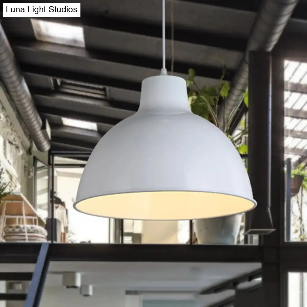 Modern Loft Style Dome Ceiling Light - 12"/14" Dia, Adjustable Cord - Black/White