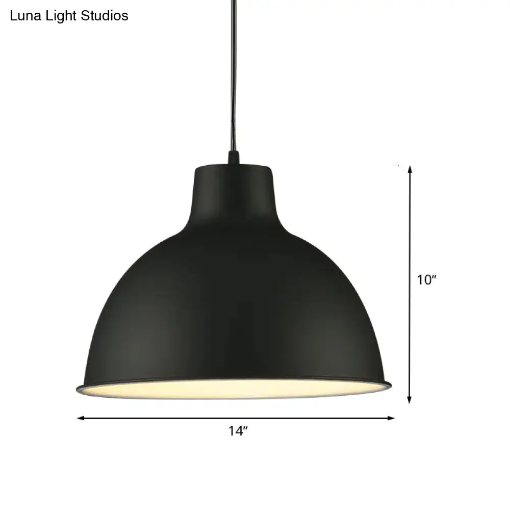 Modern Loft Style Dome Ceiling Light - 12"/14" Dia, Adjustable Cord - Black/White