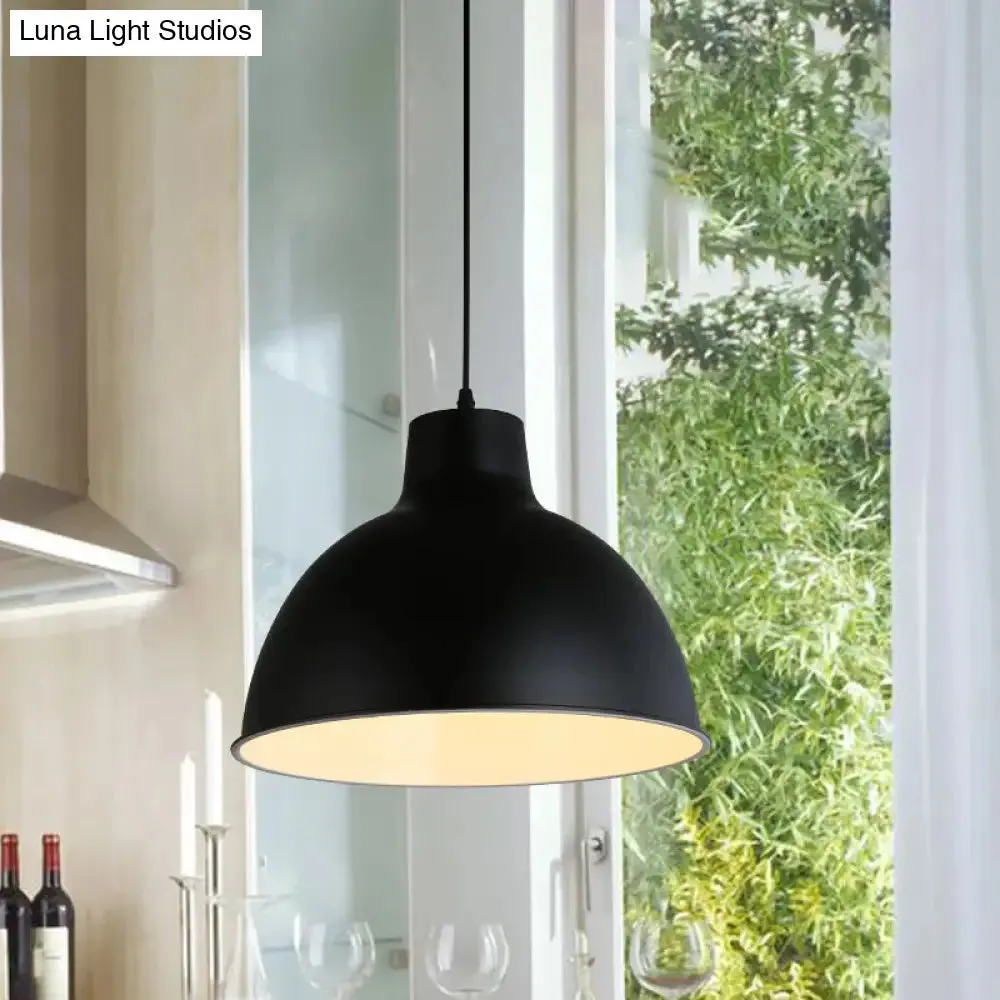 Modern Loft Style Dome Ceiling Light - 12"/14" Dia, Adjustable Cord - Black/White