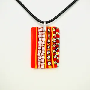 Murano Glass Millefiori Mosaic Rectangle Pendant, Reds, Made in Italy