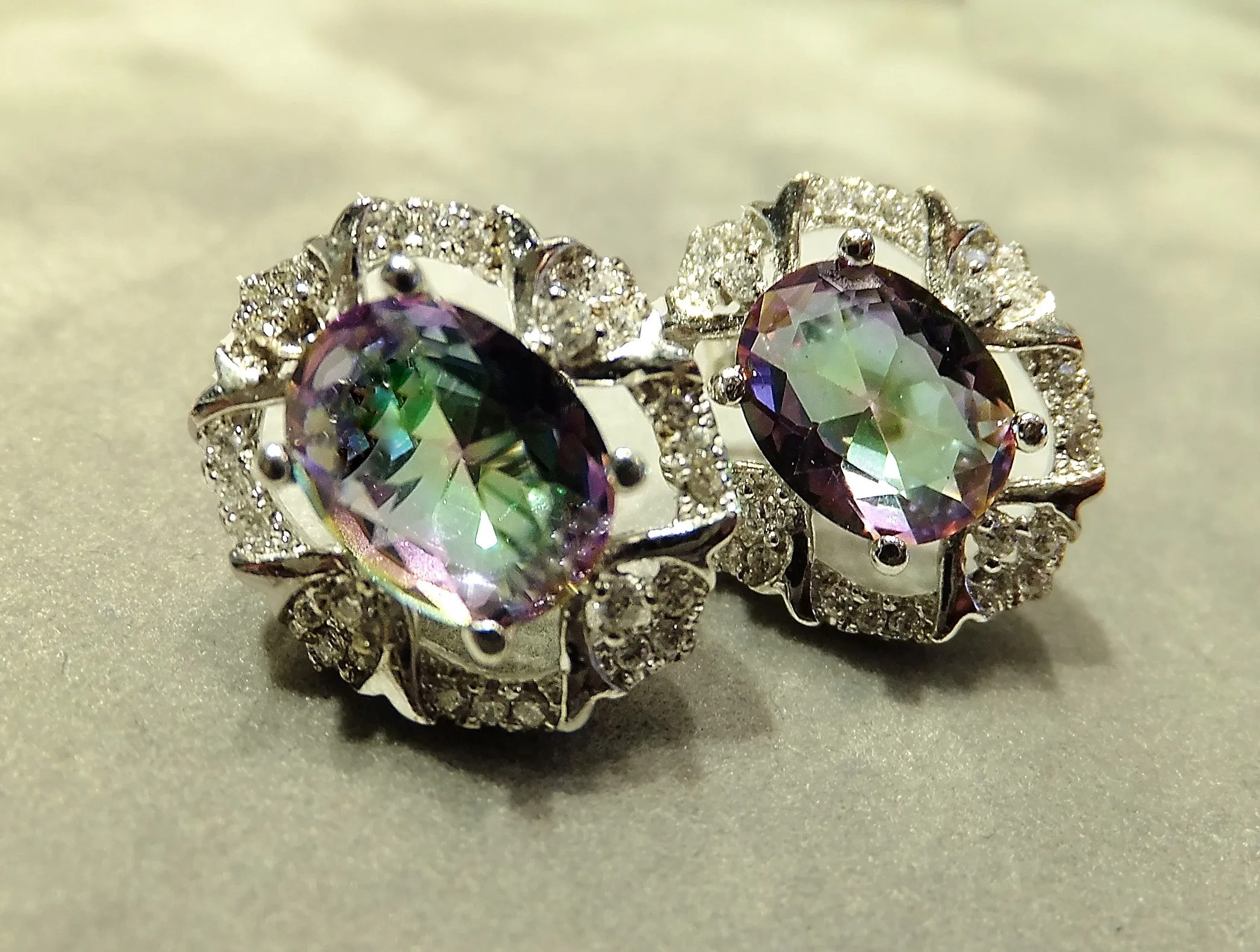 Mystic topaz gemstone stud earrings in sterling silver