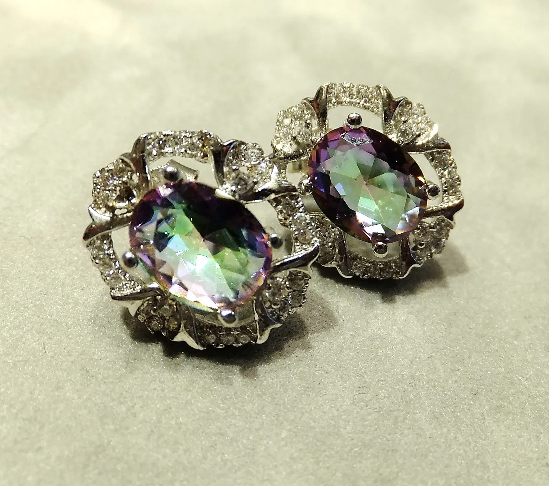 Mystic topaz gemstone stud earrings in sterling silver