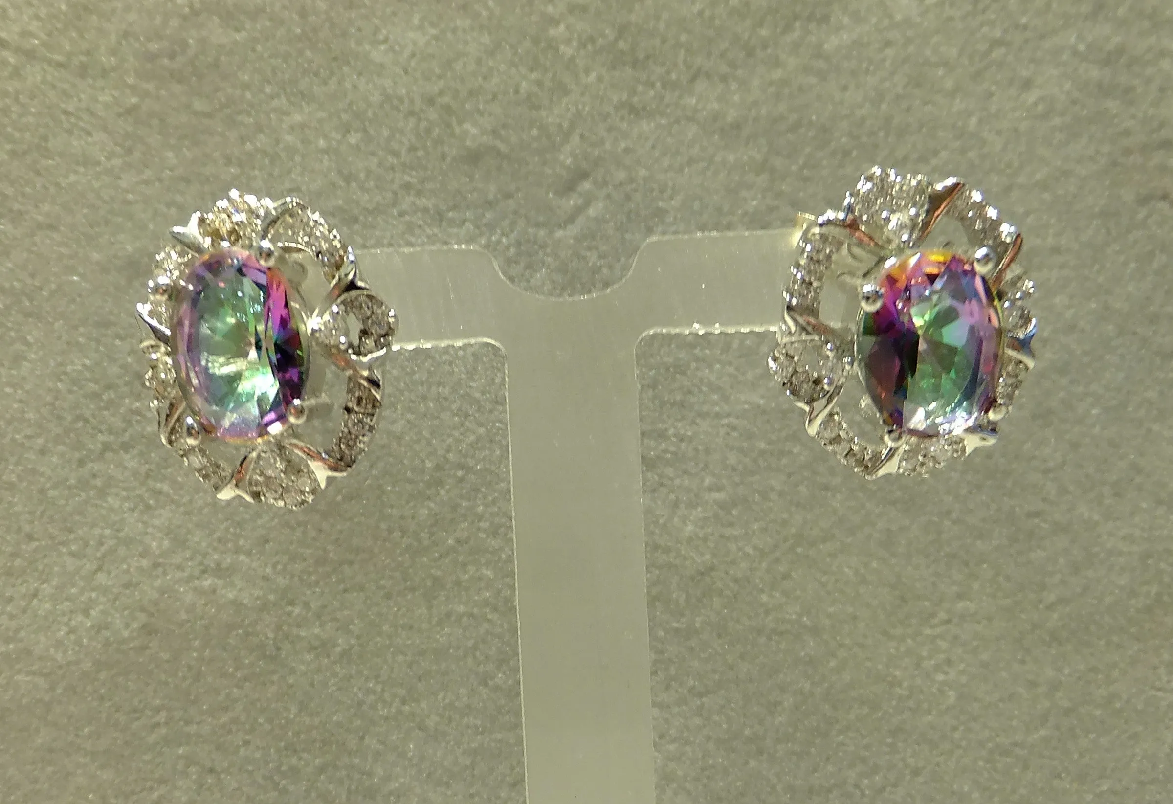 Mystic topaz gemstone stud earrings in sterling silver