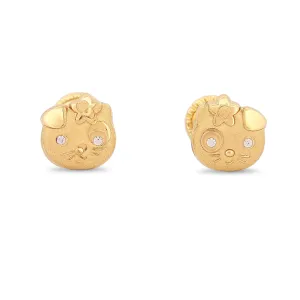 New 14k Yellow Gold Hello Kitty Stud Earrings with Screw-Backs