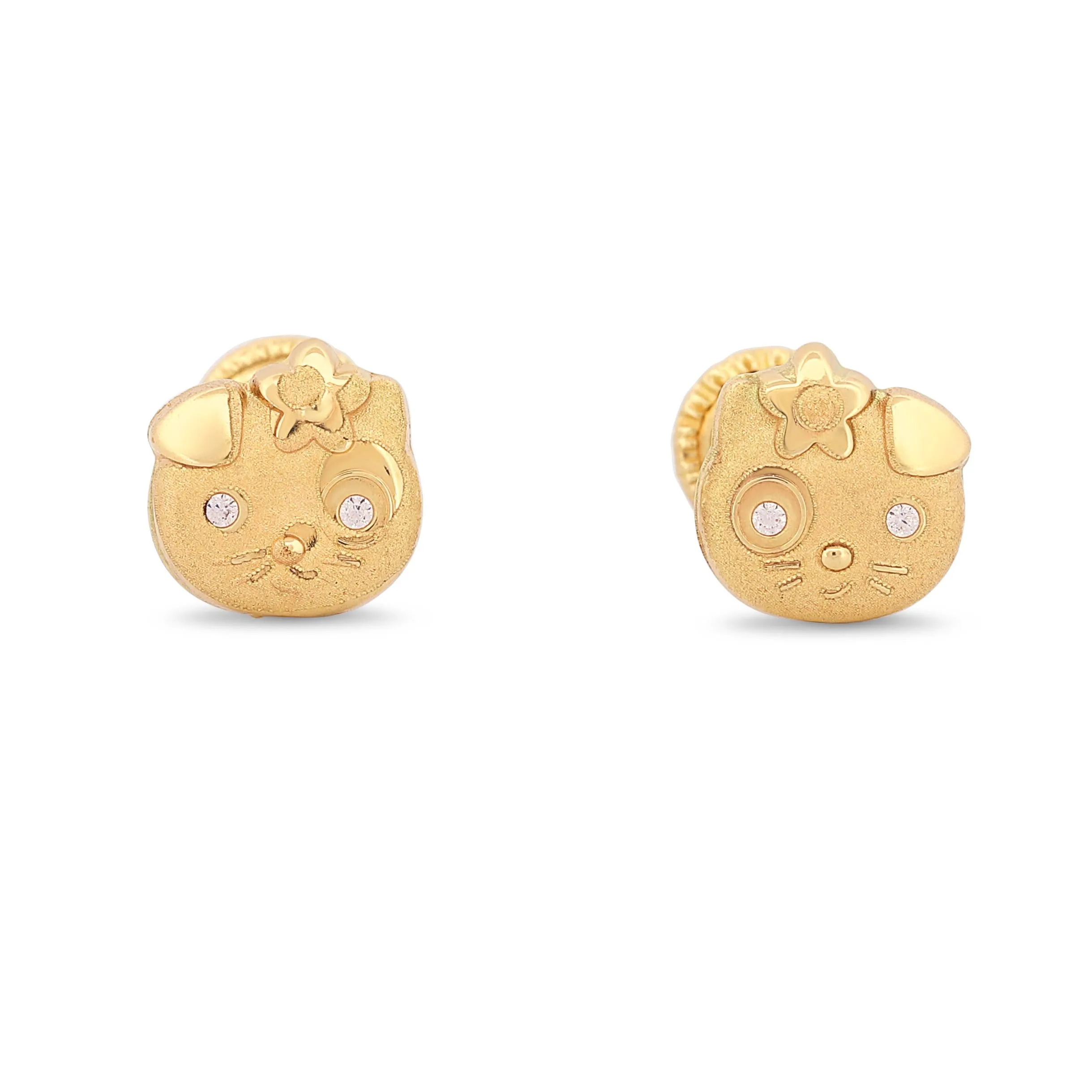 New 14k Yellow Gold Hello Kitty Stud Earrings with Screw-Backs