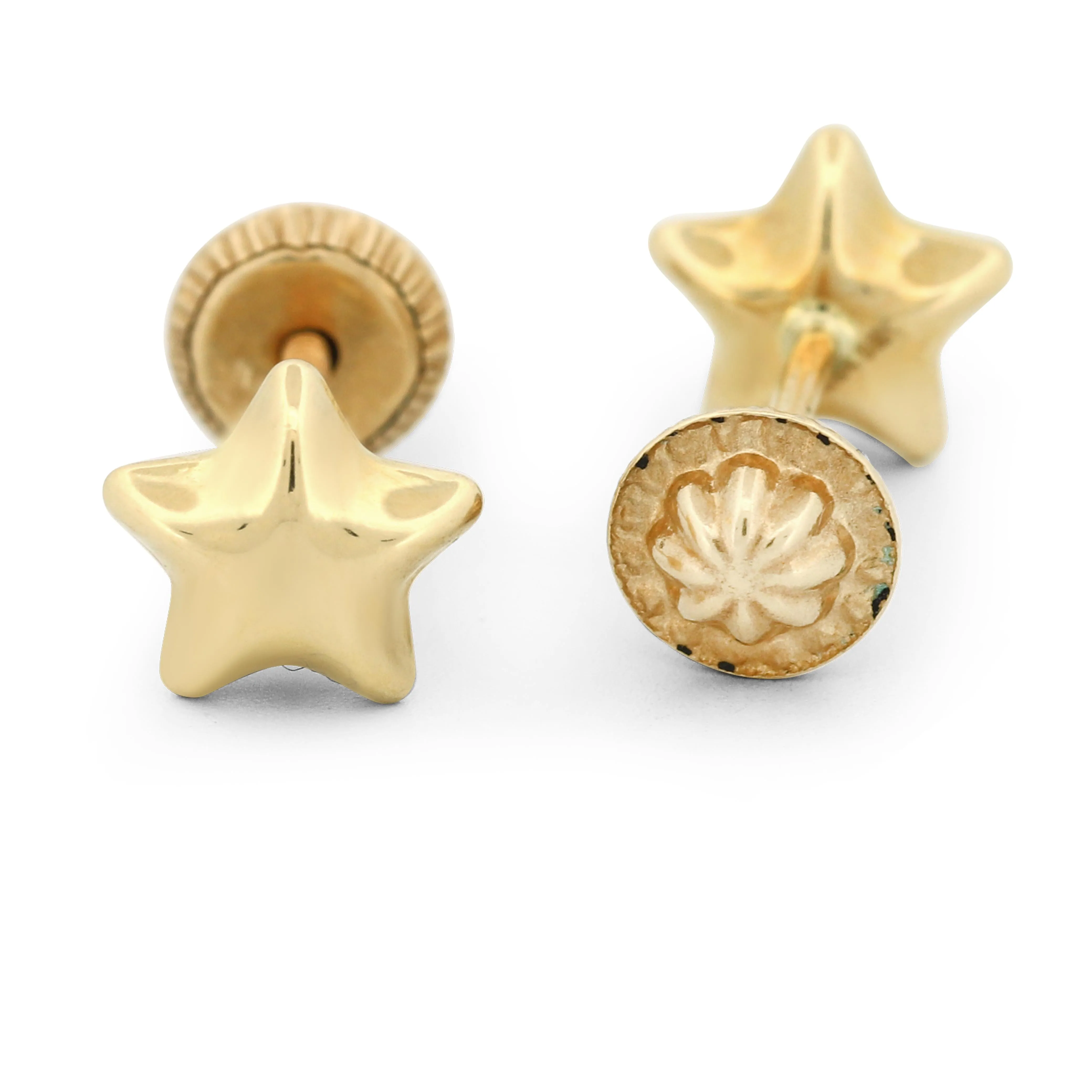 New 14k Yellow Gold Star-Shaped Stud Earrings with Screw-Backs