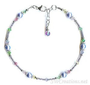 Pastel Blue Pearl Crystal Beaded Anklet