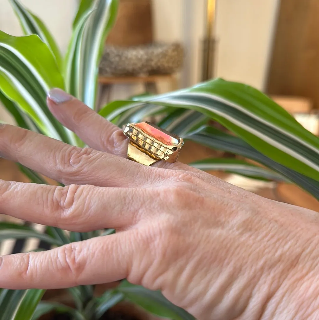 Peach Aura Lemurian Quartz Ring #41