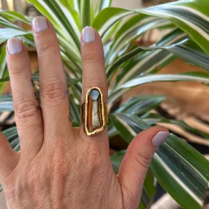 Peach Aura Lemurian Quartz Ring #41