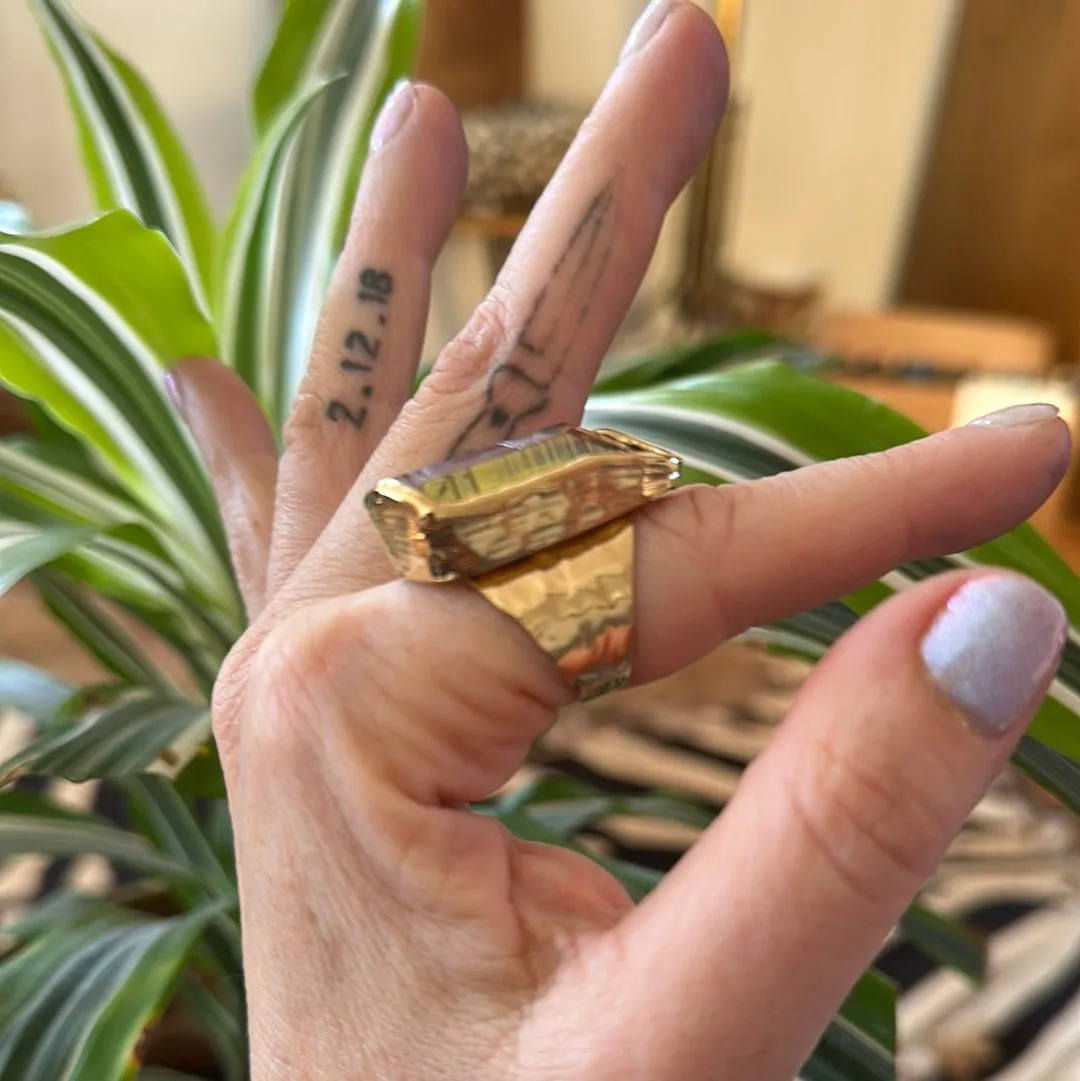 Peach Aura Lemurian Quartz Ring #41