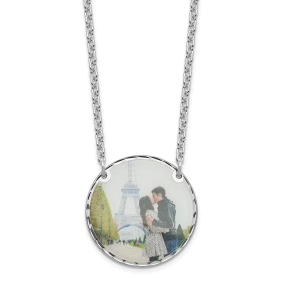 Personalized Large 1 inch Photo Beveled Edge Round Circle Disc Necklace