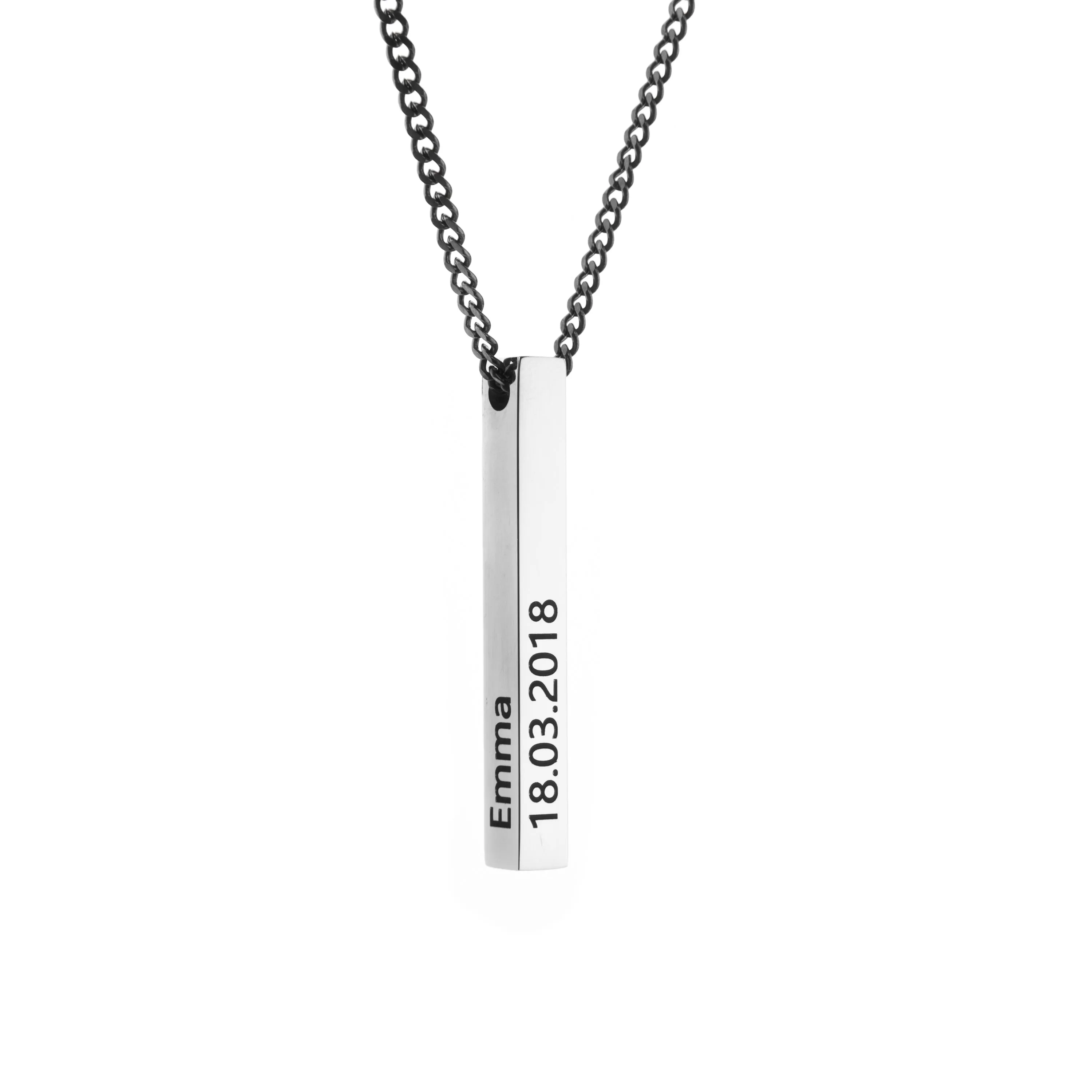 Personalized Men 3D Bar Pendant Necklace in Silver