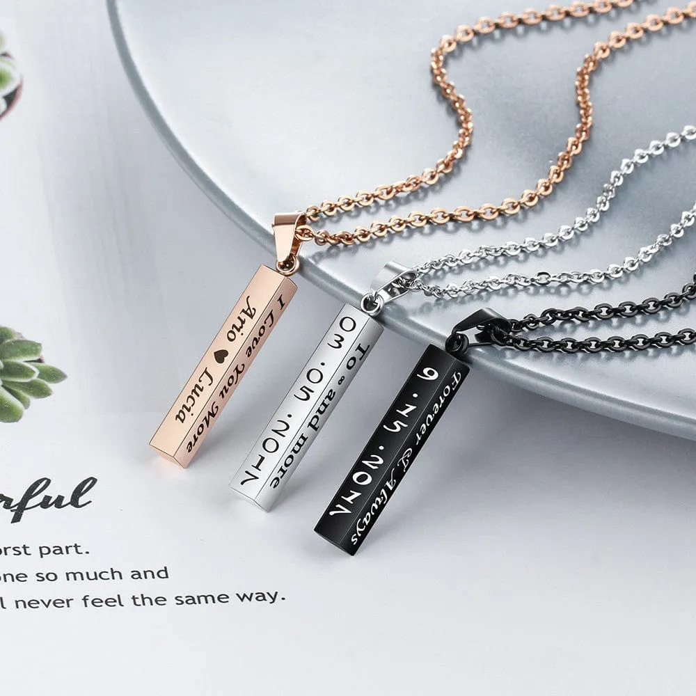 Personalized Stainless Steal Vertical Bar Necklace with engraving