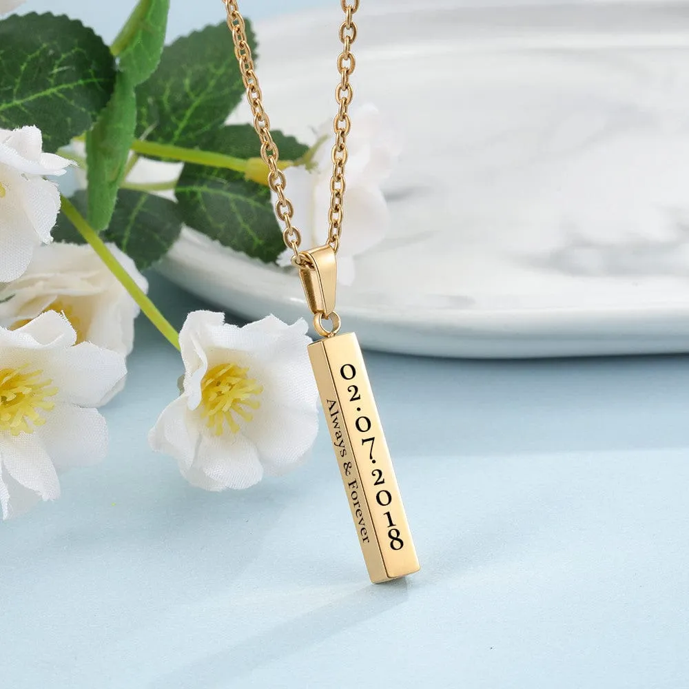 Personalized Stainless Steal Vertical Bar Necklace with engraving