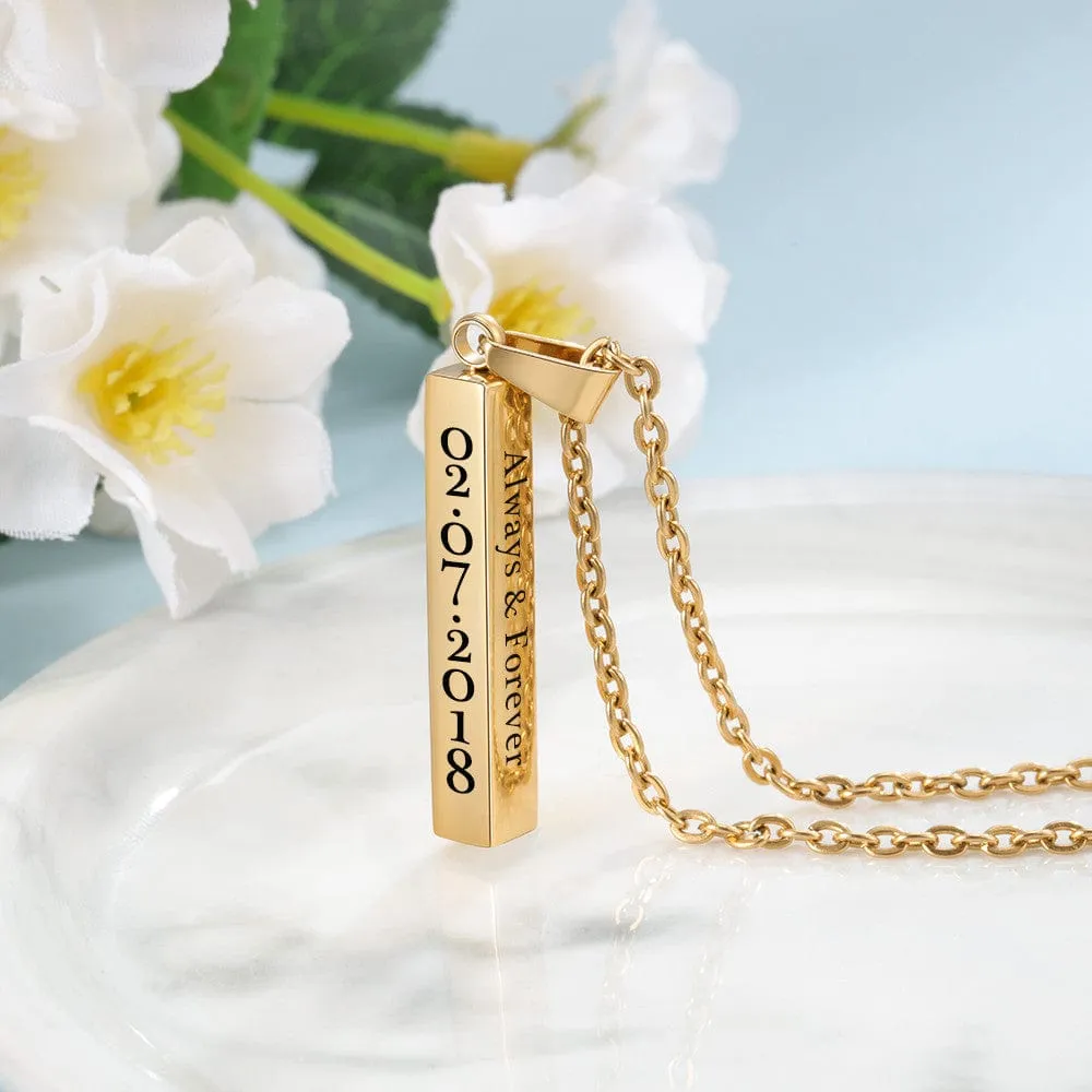 Personalized Stainless Steal Vertical Bar Necklace with engraving