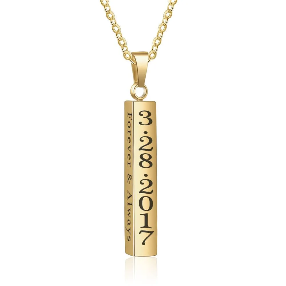 Personalized Stainless Steal Vertical Bar Necklace with engraving