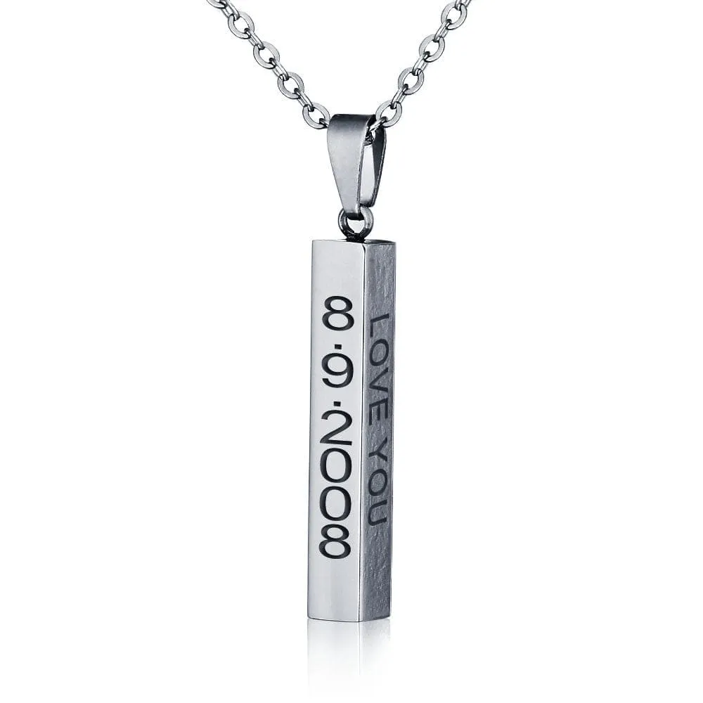 Personalized Stainless Steal Vertical Bar Necklace with engraving