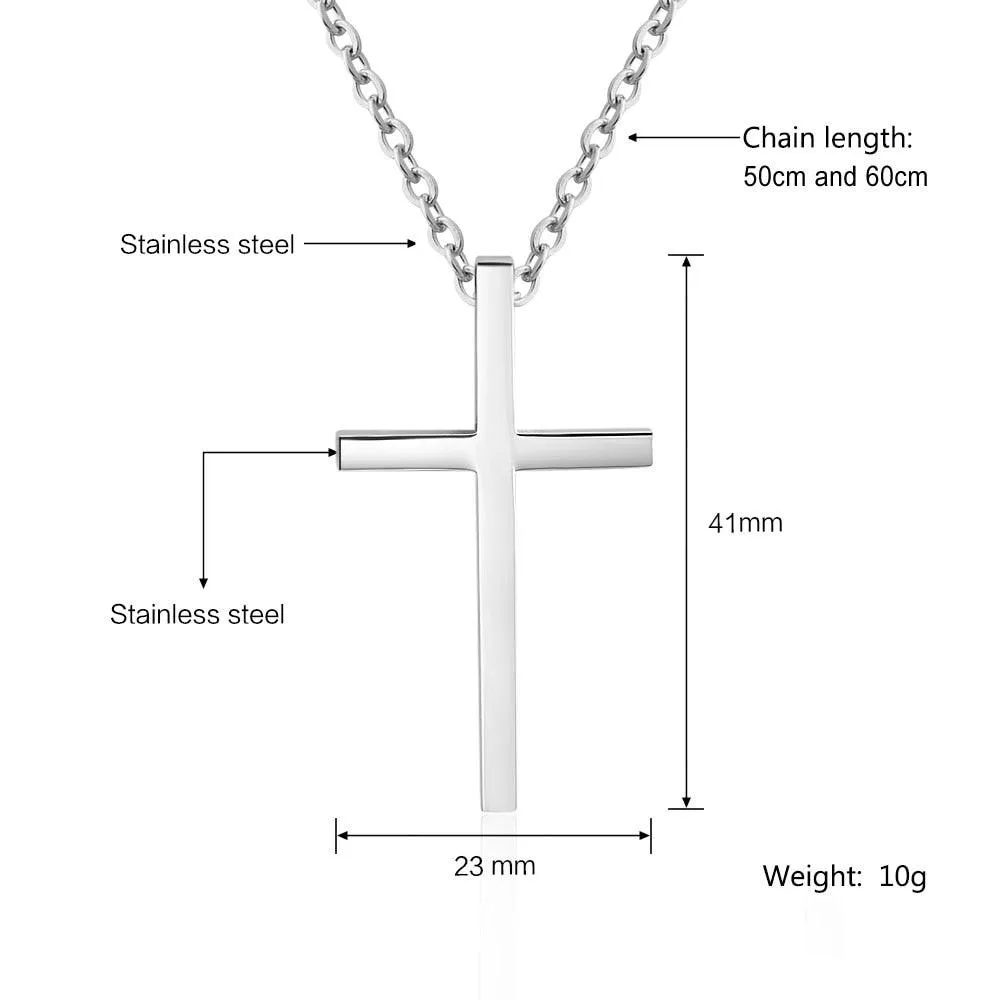 Personalized Unisex Stainless Steel Necklace with Engrave Name Cross Pendant