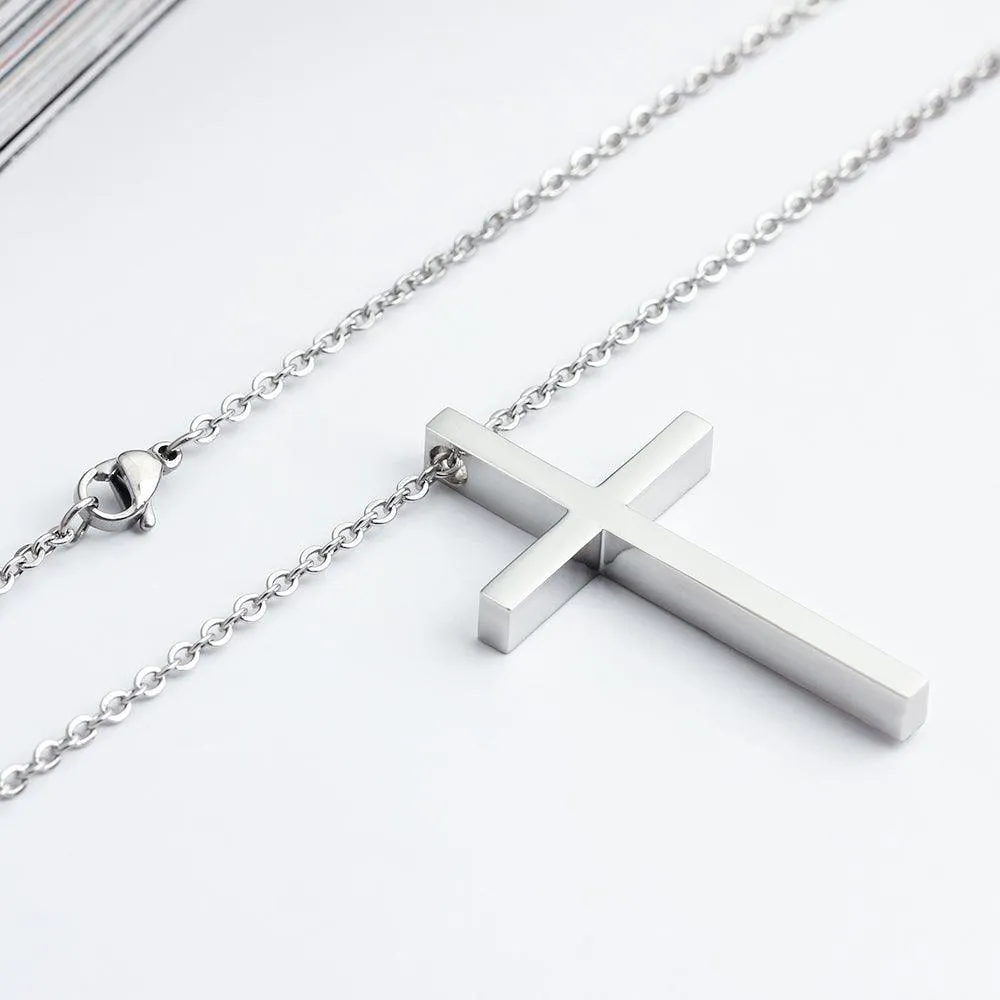 Personalized Unisex Stainless Steel Necklace with Engrave Name Cross Pendant