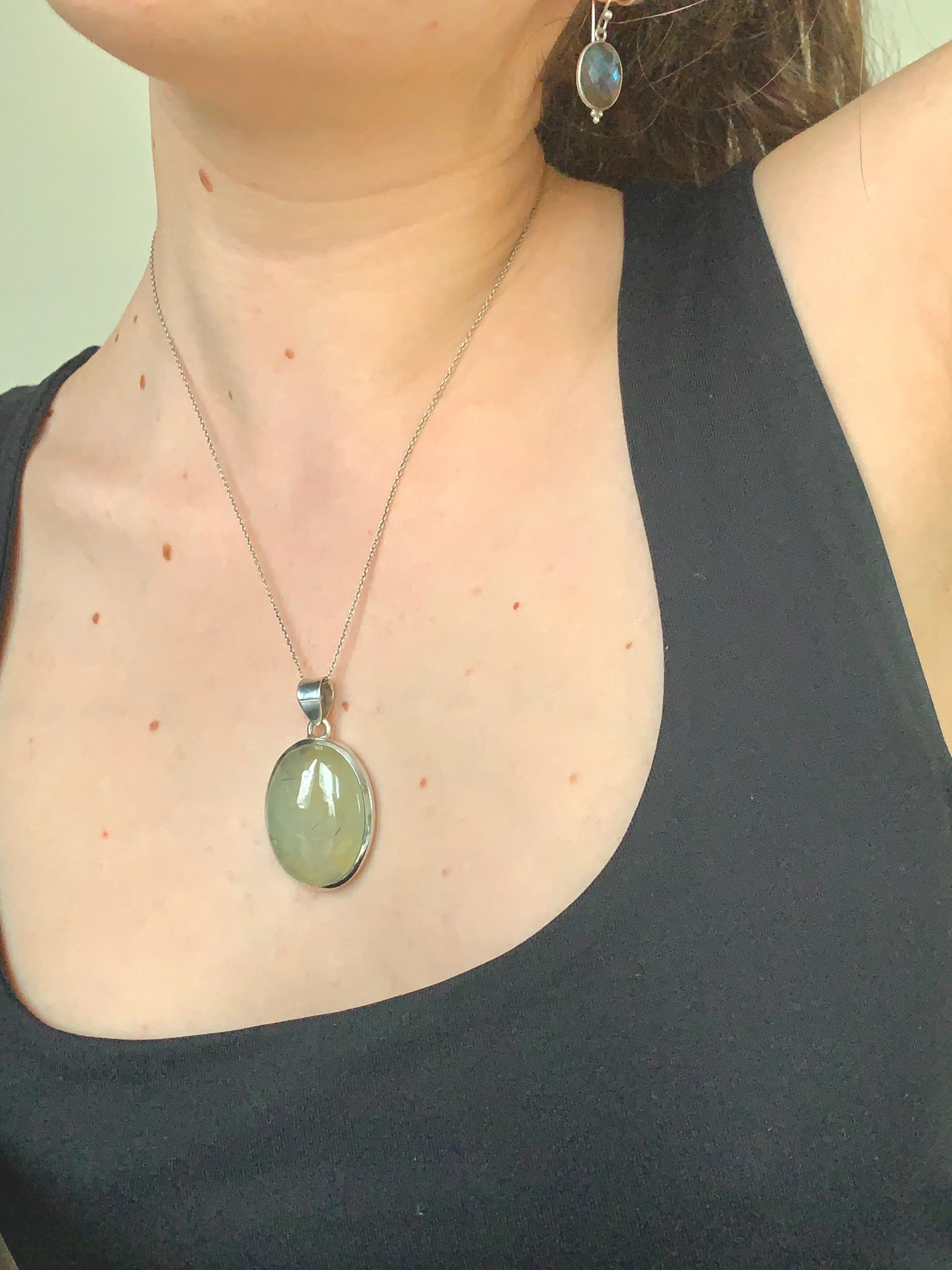 Prehnite with Epidote Naevia Pendant - Large Oval