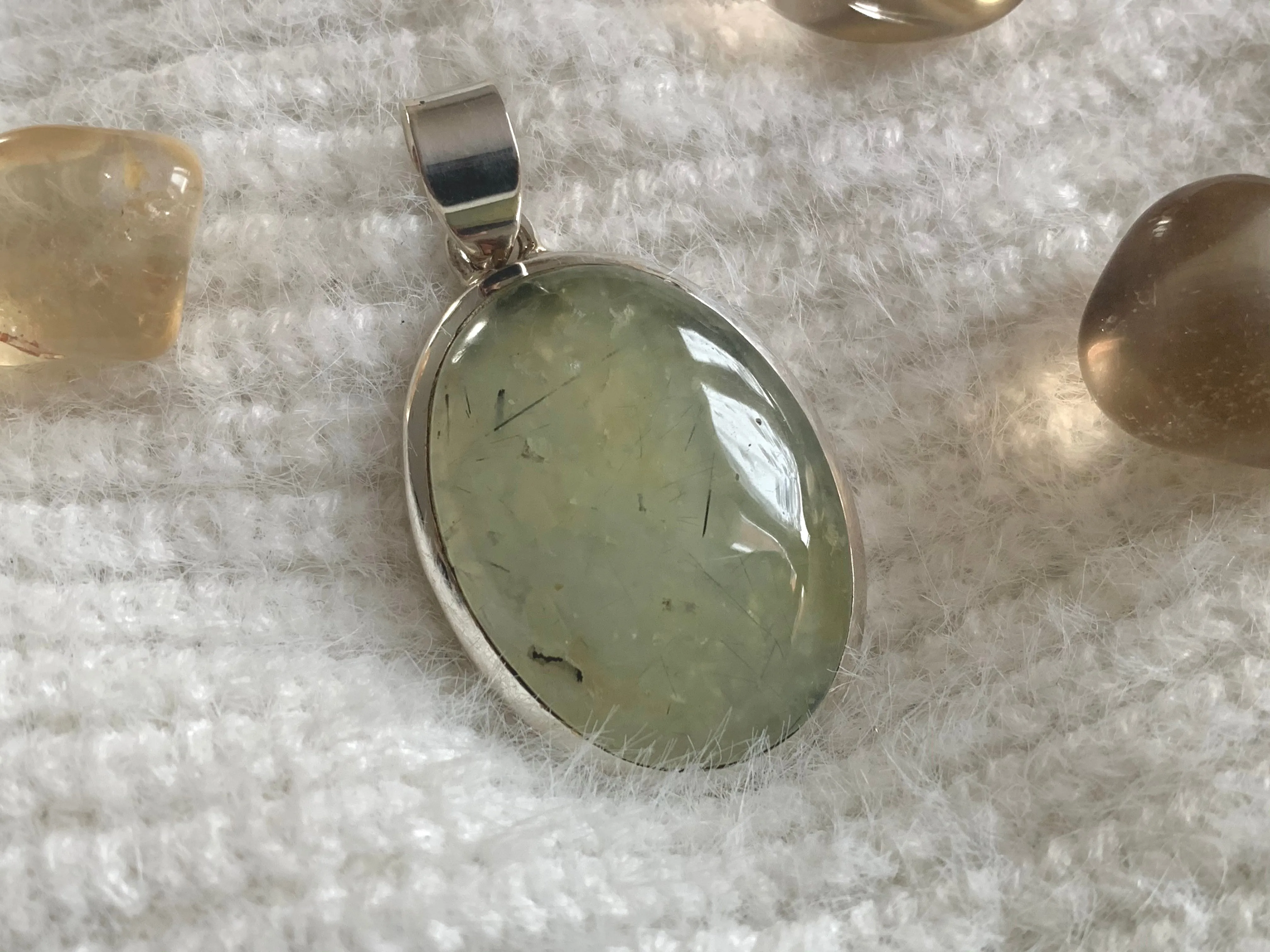 Prehnite with Epidote Naevia Pendant - Large Oval