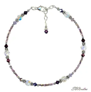 Purple Crystal Silver Beaded Anklet