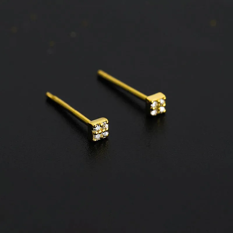 Quartered Square Mini CZ Ear Studs