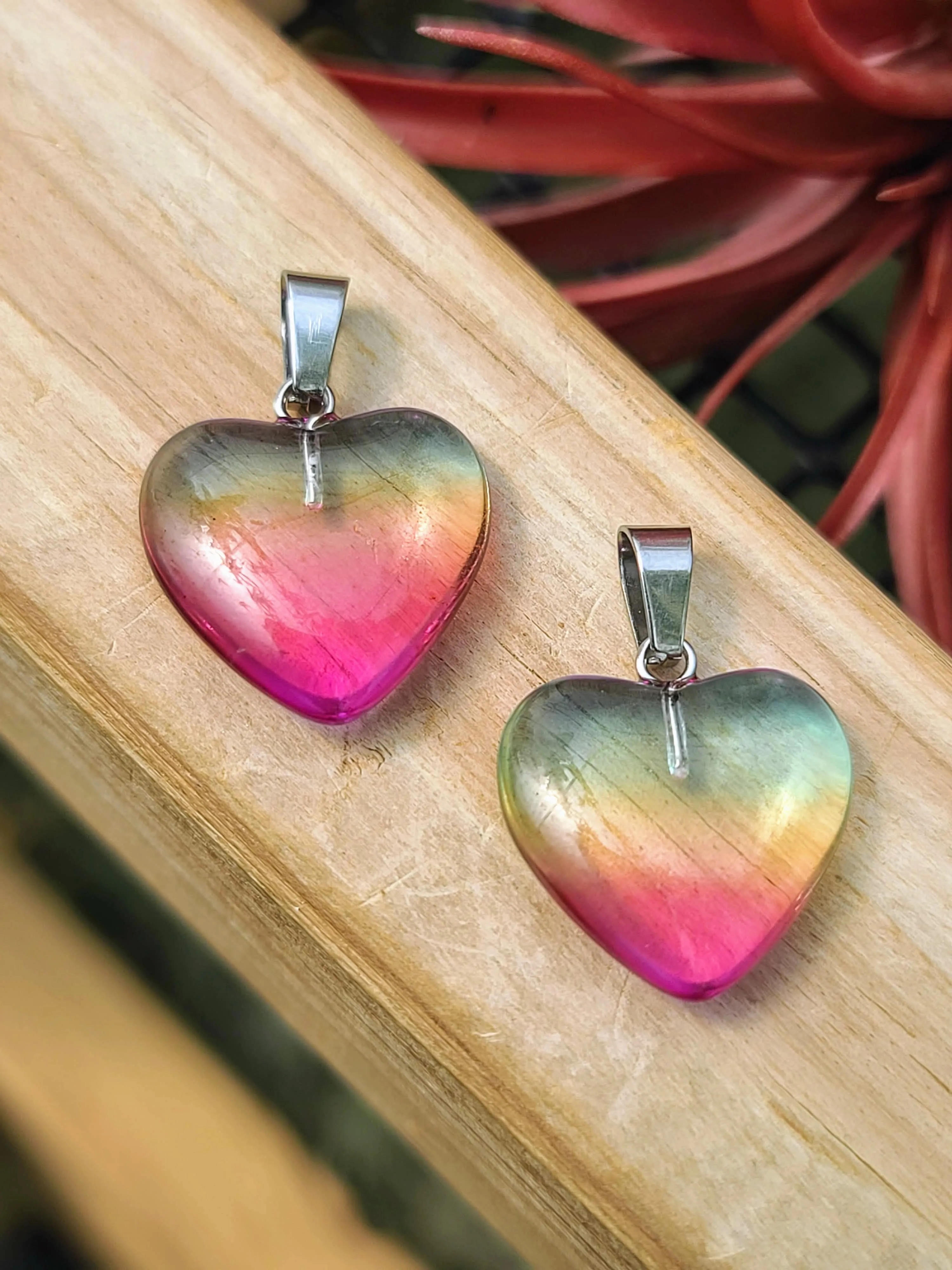 Rainbow Resin Heart Pendant (Blue Pink)